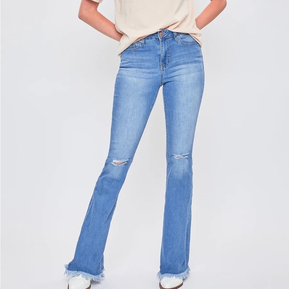 YMI High Rise Fray Hem Flare Jeans - Picture 1 of 6